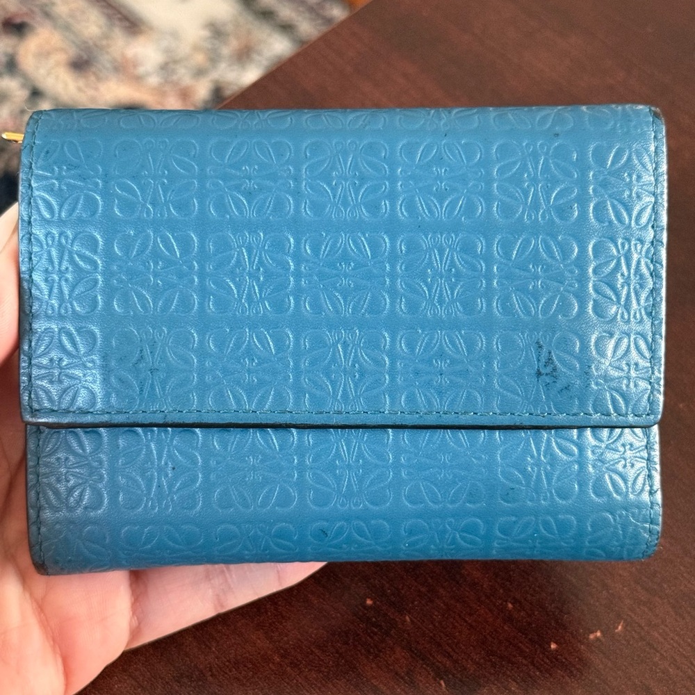 SOLD!!!!LOEWE Embossed Blue Leather Wallet